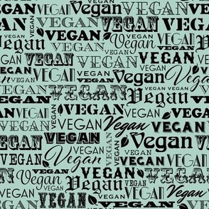 Vegan Text Repeat in Black & Aqua Turquoise  Vegan Gift Plant Based 