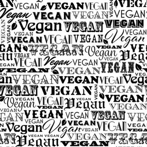 Vegan Text Repeat in Black & White  Vegan Gift Plant Based 