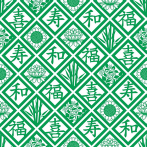 chinese cut paper repeat 3 green 009c4f