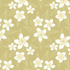 White Plumerias - Olive Green