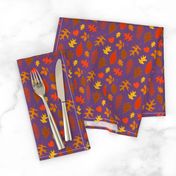 Fall Leaves Pattern on Purple with Colorful Leaf Illustrations (Mini Scale)