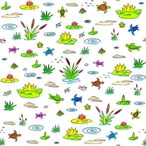 Turtles on The Lake - Сanes Water Lily - Rainbow Drawing for Kids - White