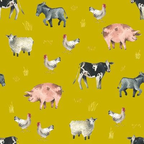 Gentle Farm Animals on Gold - Smaller Scale