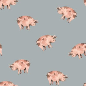 Gentle Pigs on Blue-Grey - Smaller Scale
