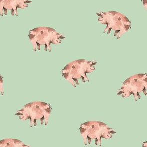 Gentle Pigs on Pale Green - Smaller Scale