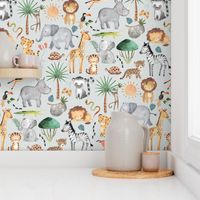 Wild Safari Animals (soft frost) Jungle Animals Nursery Bedding, Lion Elephant Giraffe Zebra Rhino Cheetah  // It's a Jungle collection