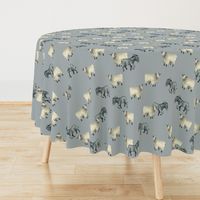 Gentle Sheep and Donkeys - Medium on Blue-Grey 