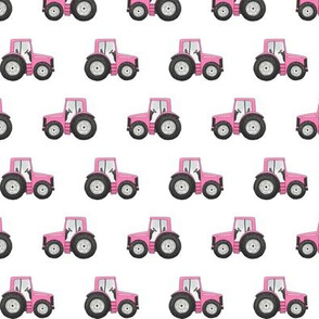 Rows of Pink Tractors on white - small scale