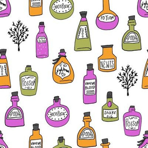 halloween potions fabric // spooky scary witches potions hocus pocus, halloween design - brights white
