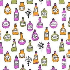 SMALL halloween potions fabric // spooky scary witches potions hocus pocus, halloween design - brights white