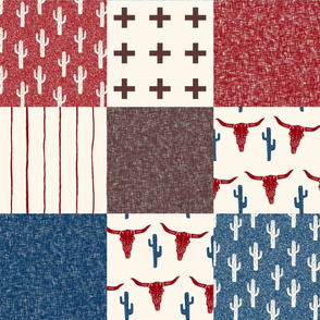 western wholecloth fabric - 6" squares - red, cream, navy