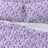 pastel witch fabric - cute pastel halloween design - blue