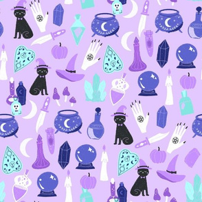 pastel witch fabric - cute pastel halloween design - purple/aqua