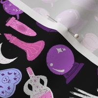 pastel witch fabric - cute pastel halloween design - black/pink