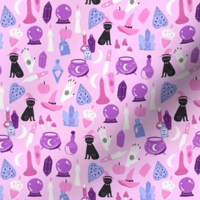 SMALL pastel witch fabric - cute pastel halloween design - lilac