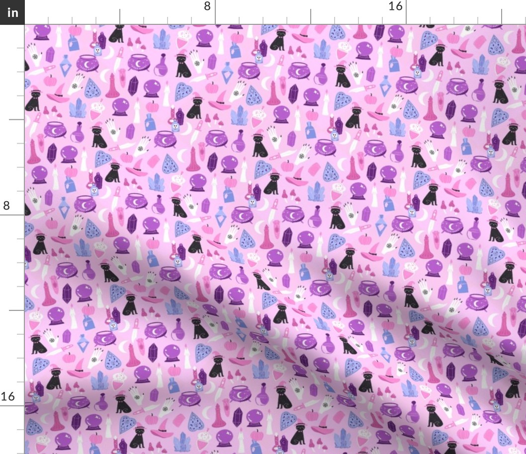 SMALL pastel witch fabric - cute pastel halloween design - lilac