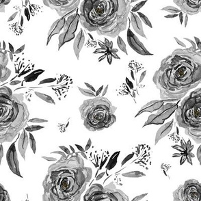 8" Black and White Watercolor Roses