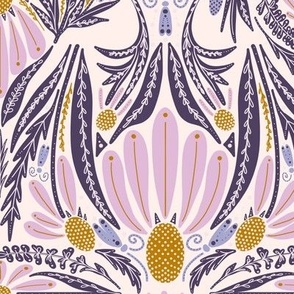 Maximalist Folk Art Coneflowers (Large Scale)—Lavender and Lilac Light