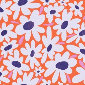 Wonky Daisies in Bloom–Oversize Scale (blue, orange, pink)