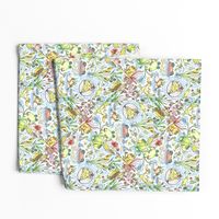 lush life at the lake tiles, large scale, blue yellow pink brown red green whimsical cute colorful