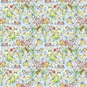 lush life at the lake tiles, small scale, blue yellow pink brown red green whimsical cute colorful
