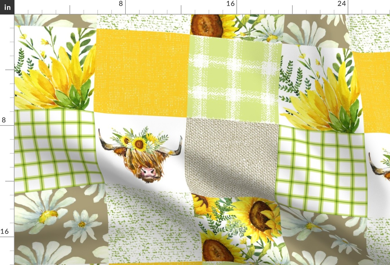 Highland Cow with a Sunflower Garland Wholecloth quilt 