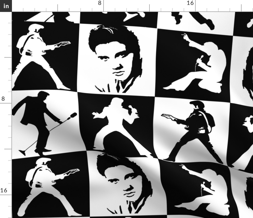Ode to Elvis - Black White - Custom 24x24 repeat - Design 10319729
