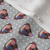 (1" scale) Patriotic Pugs - grey stars - Stars and Stripes glasses - USA - C20BS