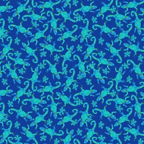 Bright blue and green geckos on blue small