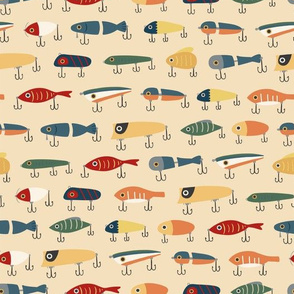 Vintage Fishing Lure Fabric, Wallpaper and Home Decor