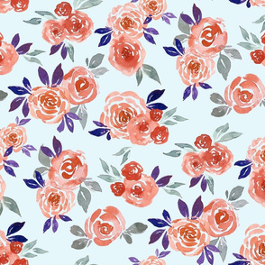 Vintage Watercolour Roses Blue and Orange