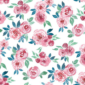 Vintage Watercolour Roses Pink & Blue