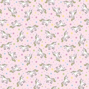 Rainbow Unicorns and Stars, scattered on cherry blossom – small scale