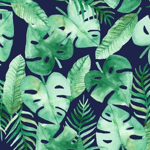 Tropical Jungle on Navy - Large