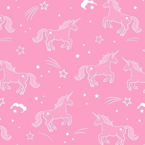 Unicorns with stars and clouds in bubblegum pink - medium scale