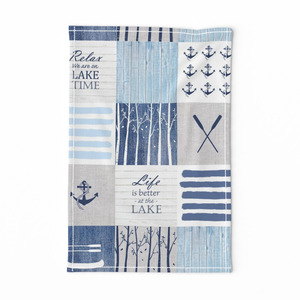 Day at the lake wholecloth patchwork blanket in blue gray