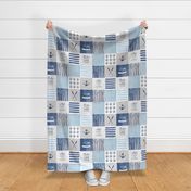 Day at the lake wholecloth patchwork blanket in blue gray