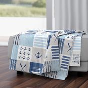 Day at the lake wholecloth patchwork blanket in blue gray