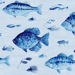 Lake Fishing Lures Blue Fabric, Wallpaper and Home Decor
