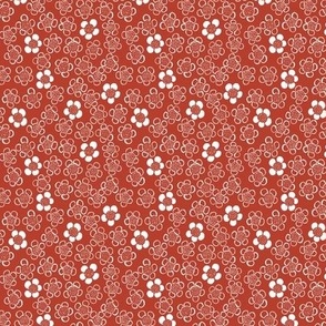 Hand drawn little flowers in millefleur style in red and white 