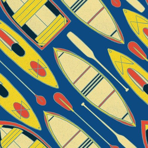 Kayaks, Canoes and Rowboats on Blue - Medium