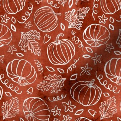 Watercolor Line Art Pumpkins - Cinnamon 