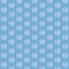 Little Elephants, blue, lavender, teal, maroonq