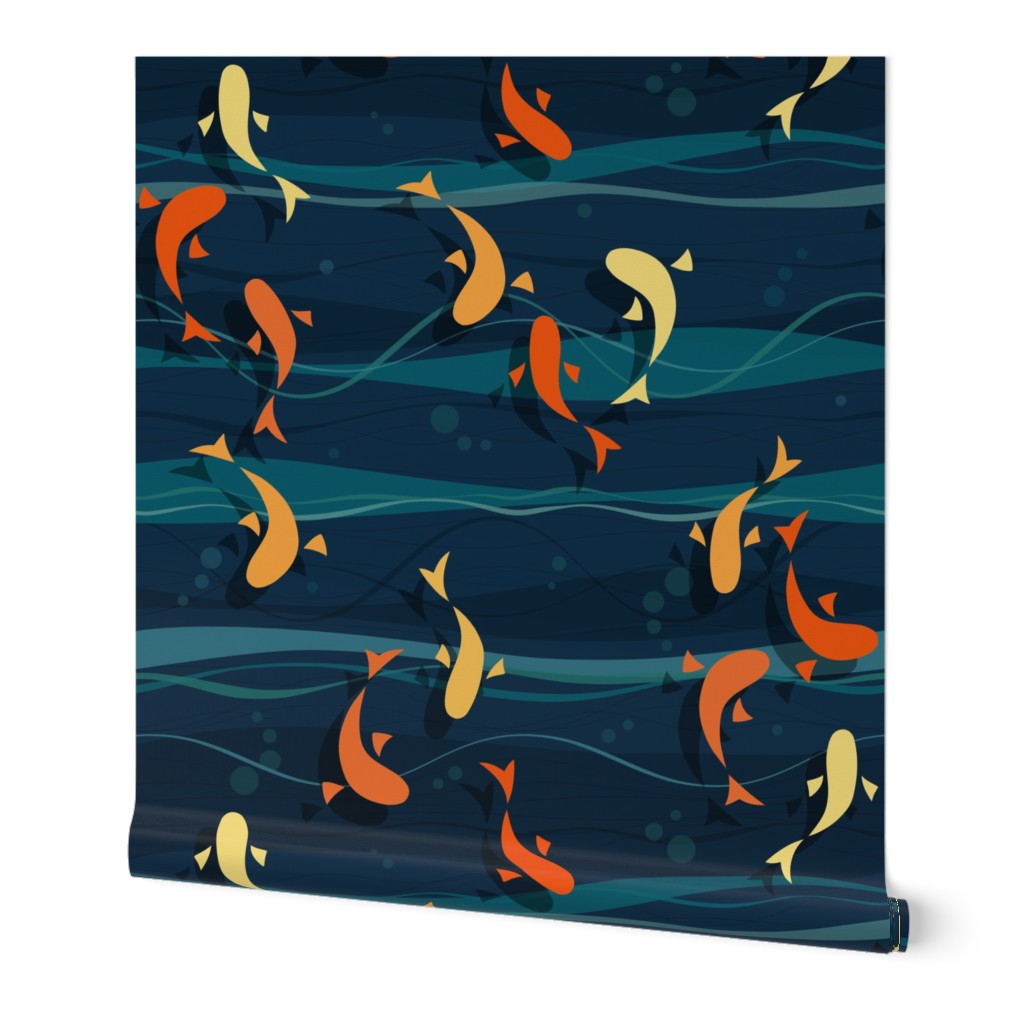 koi fish - deep green lake - beautiful stylized koi fish - fish wallpaper