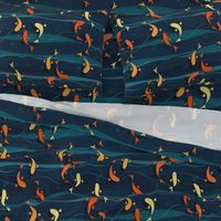 koi fish - deep green lake - beautiful stylized koi fish - fish wallpaper