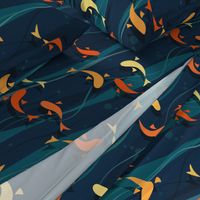 koi fish - deep green lake - beautiful stylized koi fish - fish wallpaper