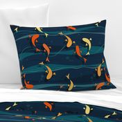 koi fish - deep green lake - beautiful stylized koi fish - fish wallpaper