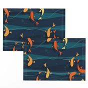 koi fish - deep green lake - beautiful stylized koi fish - fish wallpaper