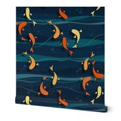 koi fish - deep green lake - beautiful stylized koi fish - fish wallpaper