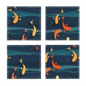 koi fish - deep green lake - beautiful stylized koi fish - fish wallpaper